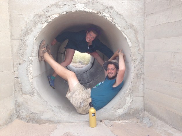 Sean and Benjamin catch shade in RR culvert